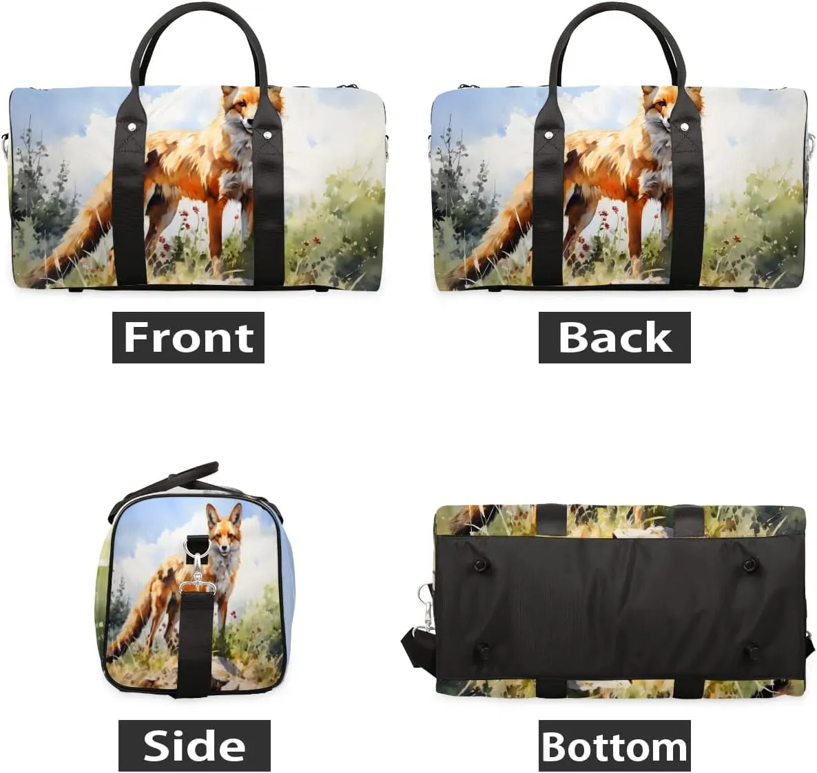 Fox Print Travel Duffel Bag for Women Men Waterproof Foldable Overnight Weekender Bag Large Capacity Sports Gym Bag