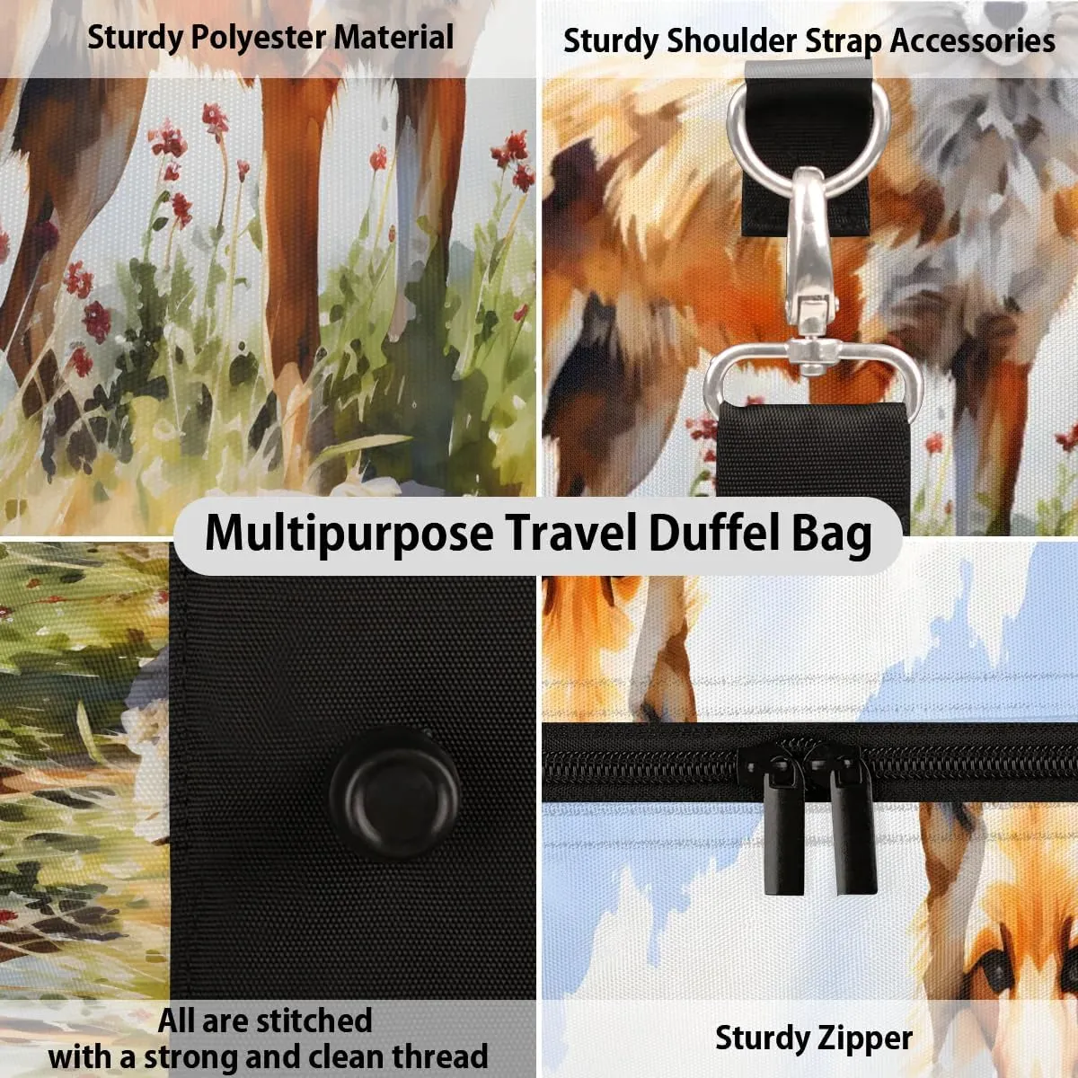 Fox Print Travel Duffel Bag for Women Men Waterproof Foldable Overnight Weekender Bag Large Capacity Sports Gym Bag