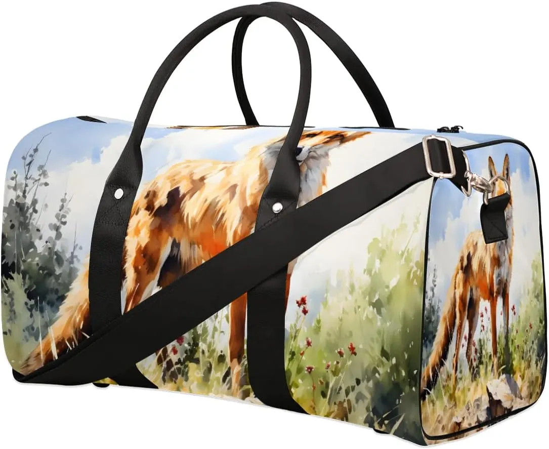 Fox Print Travel Duffel Bag for Women Men Waterproof Foldable Overnight Weekender Bag Large Capacity Sports Gym Bag