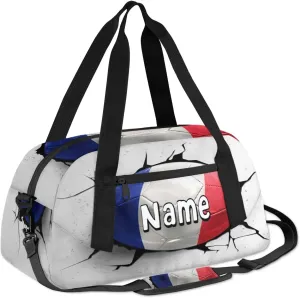 France Football Texture Duffle Bag for Kids Custom Name Girls Overnight Bag 18.5 Inch Sport Gym Duffle Bag Personalized Sleepover Bags for Girls Boys Travel Duffel Bag