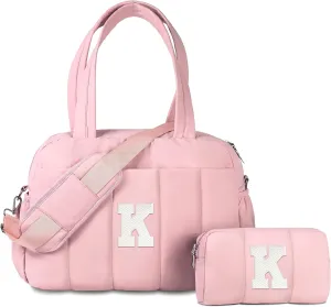 Friend Birthday Women Gift, Initial Duffel Bag, Personalized Woman Weekender Bag, Monogram Overnight Bag for Her, Girls Travel Bag with Makeup Bag, Friend Graduation Gift (Letter K)