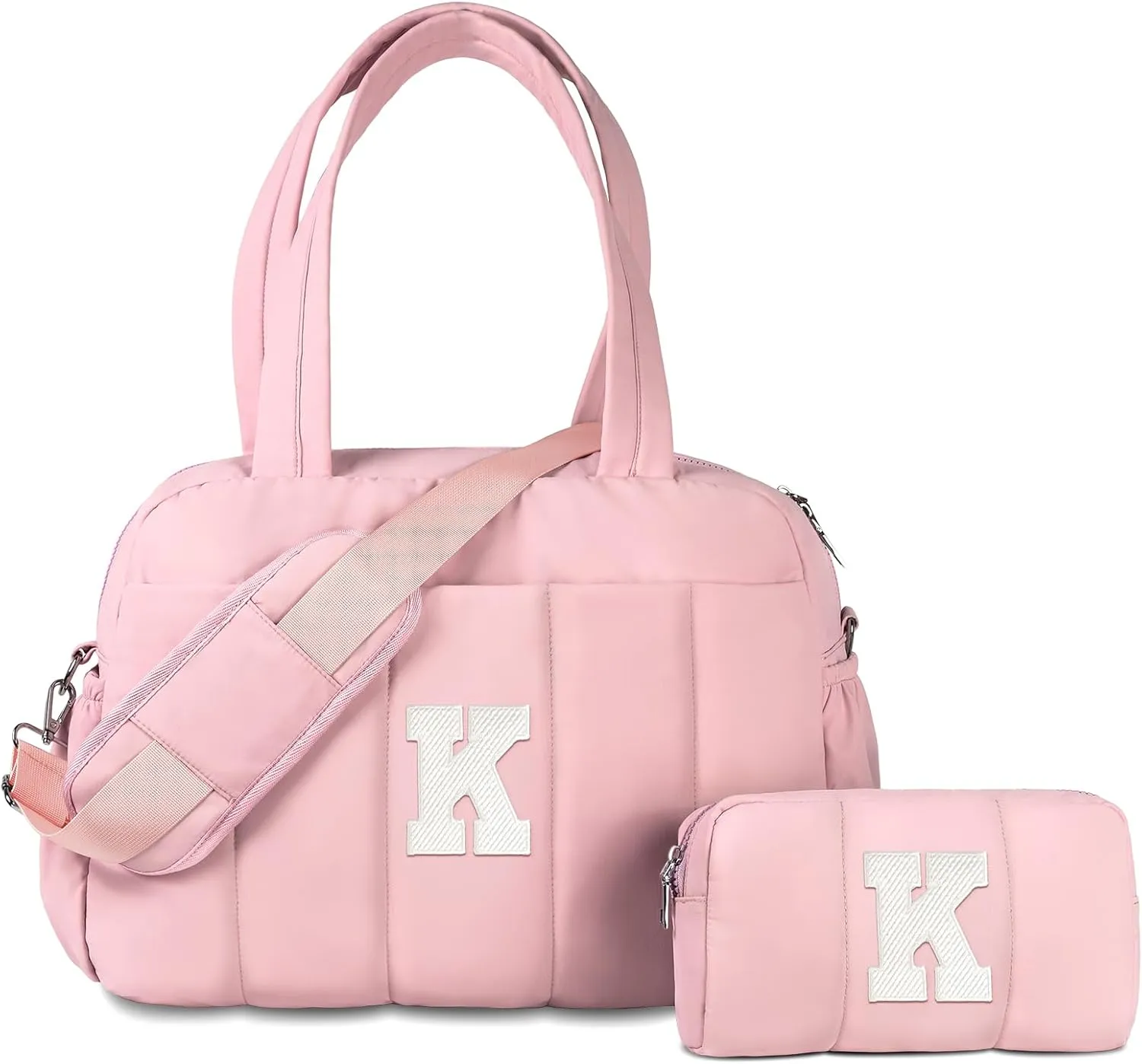 Friend Birthday Women Gift, Initial Duffel Bag, Personalized Woman Weekender Bag, Monogram Overnight Bag for Her, Girls Travel Bag with Makeup Bag, Friend Graduation Gift (Letter K)
