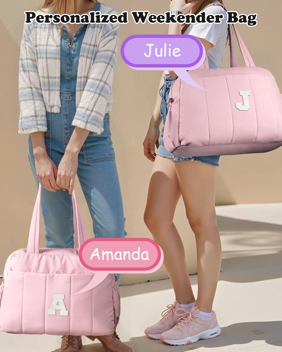 Friend Birthday Women Gift, Initial Duffel Bag, Personalized Woman Weekender Bag, Monogram Overnight Bag for Her, Girls Travel Bag with Makeup Bag, Friend Graduation Gift (Letter K)