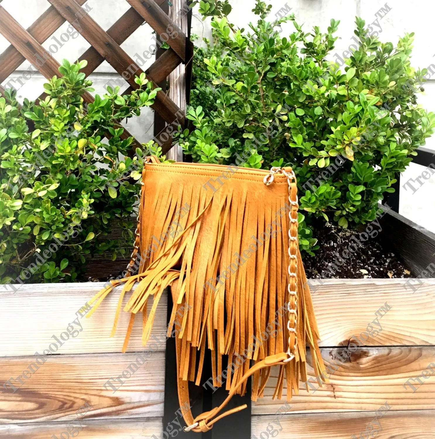 Front and Back Both Side Fringed Soft PU Leather Medium Long Cross Body Messenger Shoulder Bag