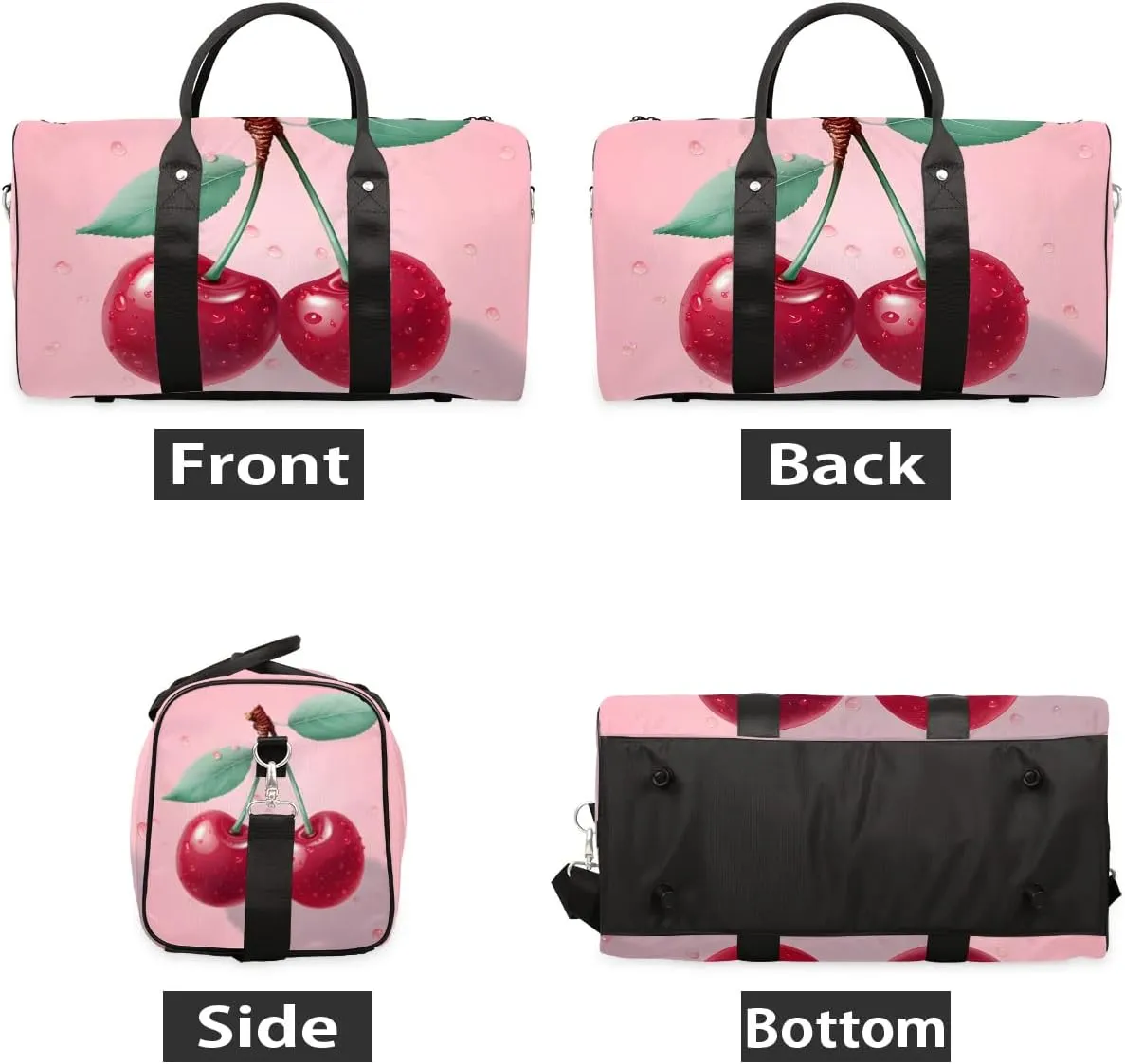 Fruit Cherry Travel Duffel Bag for Women Men Waterproof Foldable Overnight Weekender Bag Large Capacity Sports Gym Bag