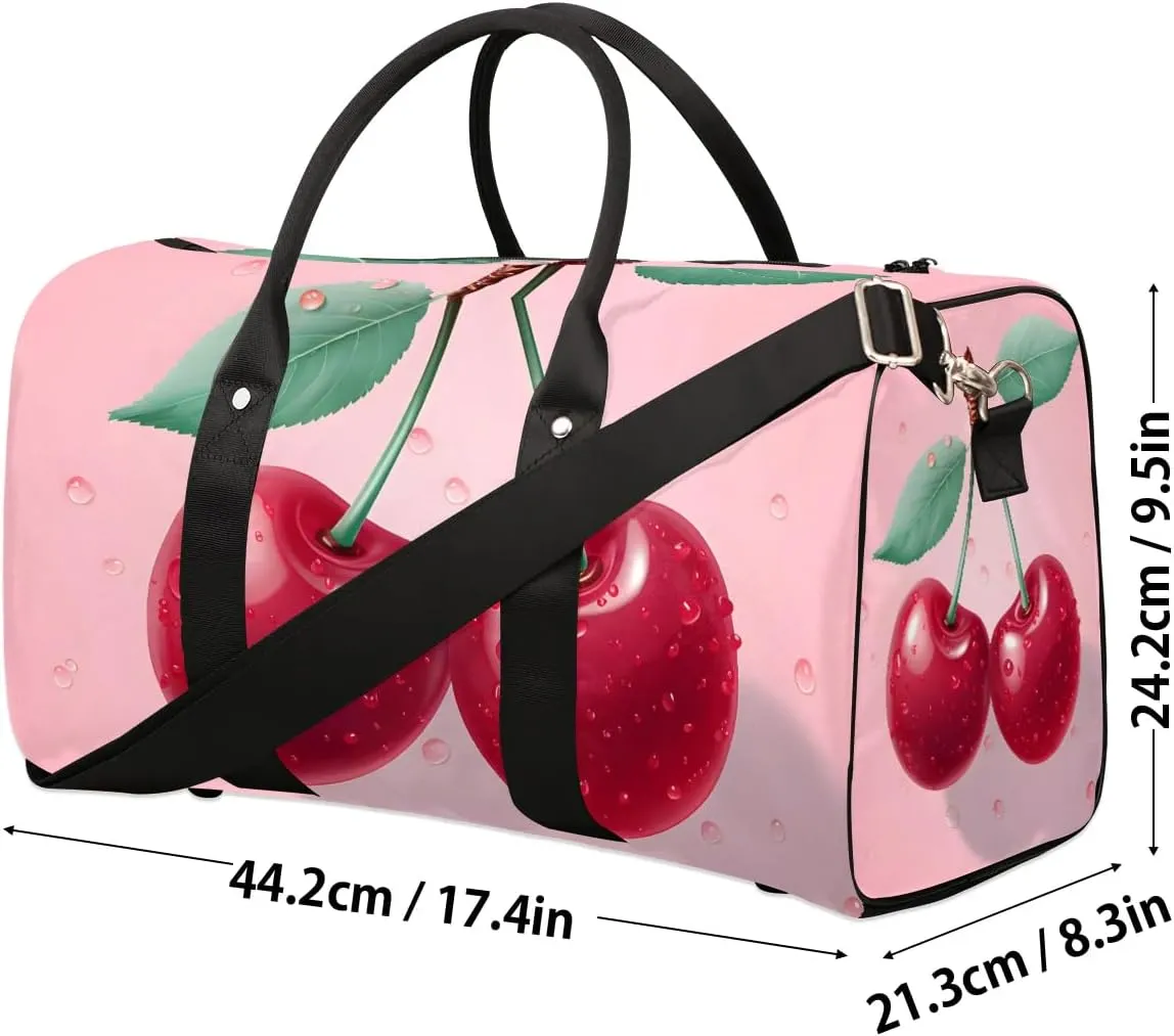 Fruit Cherry Travel Duffel Bag for Women Men Waterproof Foldable Overnight Weekender Bag Large Capacity Sports Gym Bag