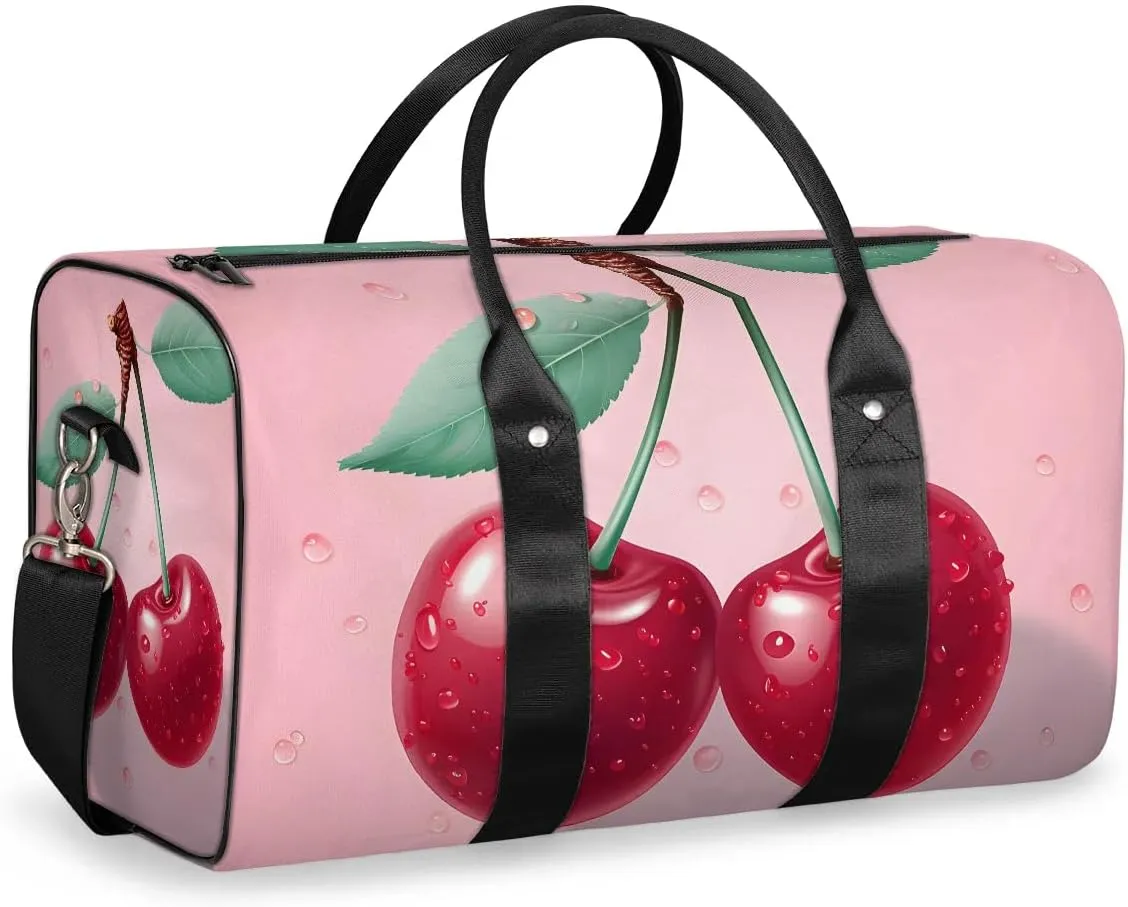 Fruit Cherry Travel Duffel Bag for Women Men Waterproof Foldable Overnight Weekender Bag Large Capacity Sports Gym Bag