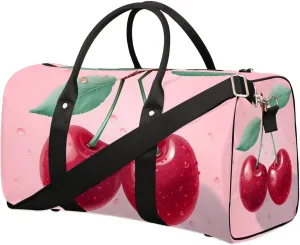 Fruit Cherry Travel Duffel Bag for Women Men Waterproof Foldable Overnight Weekender Bag Large Capacity Sports Gym Bag