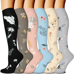 FuelMeFoot 6 Pairs Compression Socks for Women & Men 15-20mmHg Graduated Support Knee High Socks for Nurses, Travel, Athletic