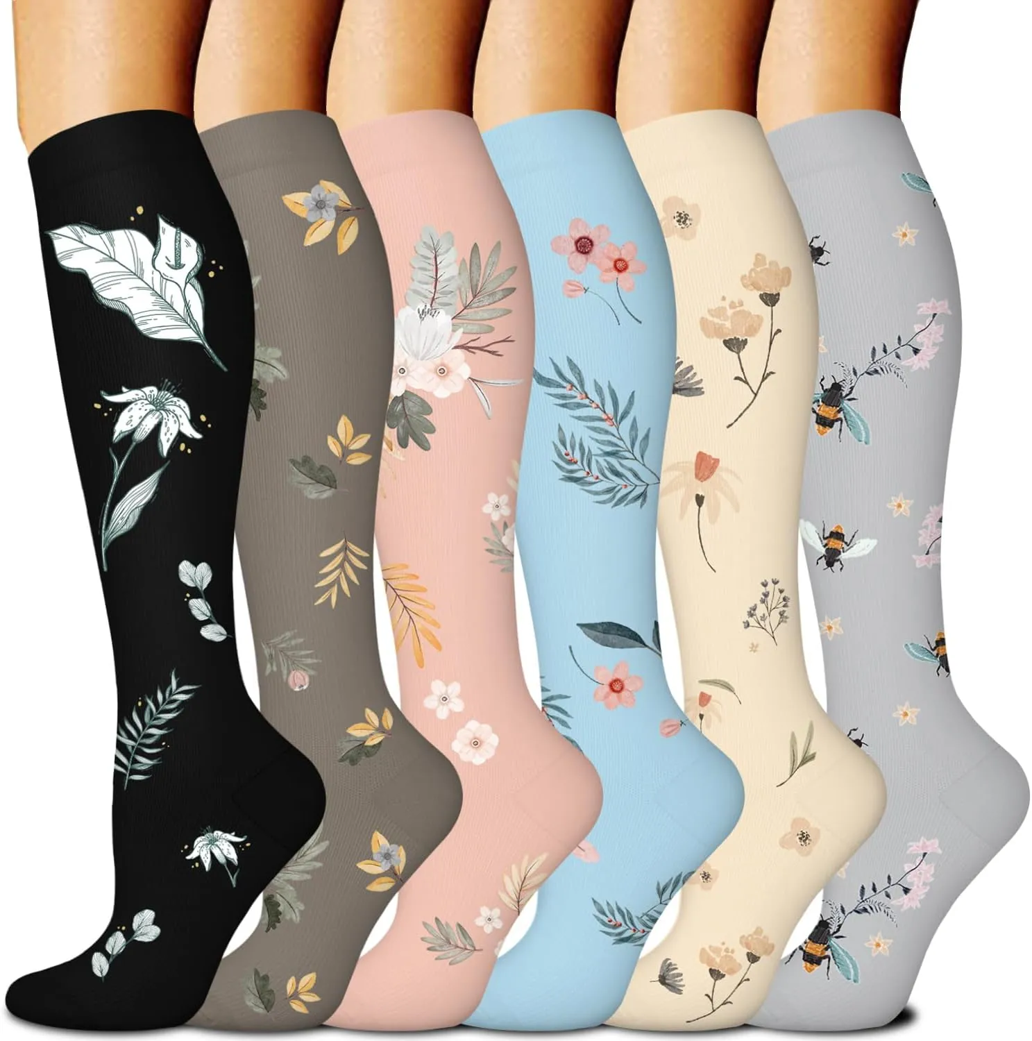 FuelMeFoot 6 Pairs Compression Socks for Women & Men 15-20mmHg Graduated Support Knee High Socks for Nurses, Travel, Athletic