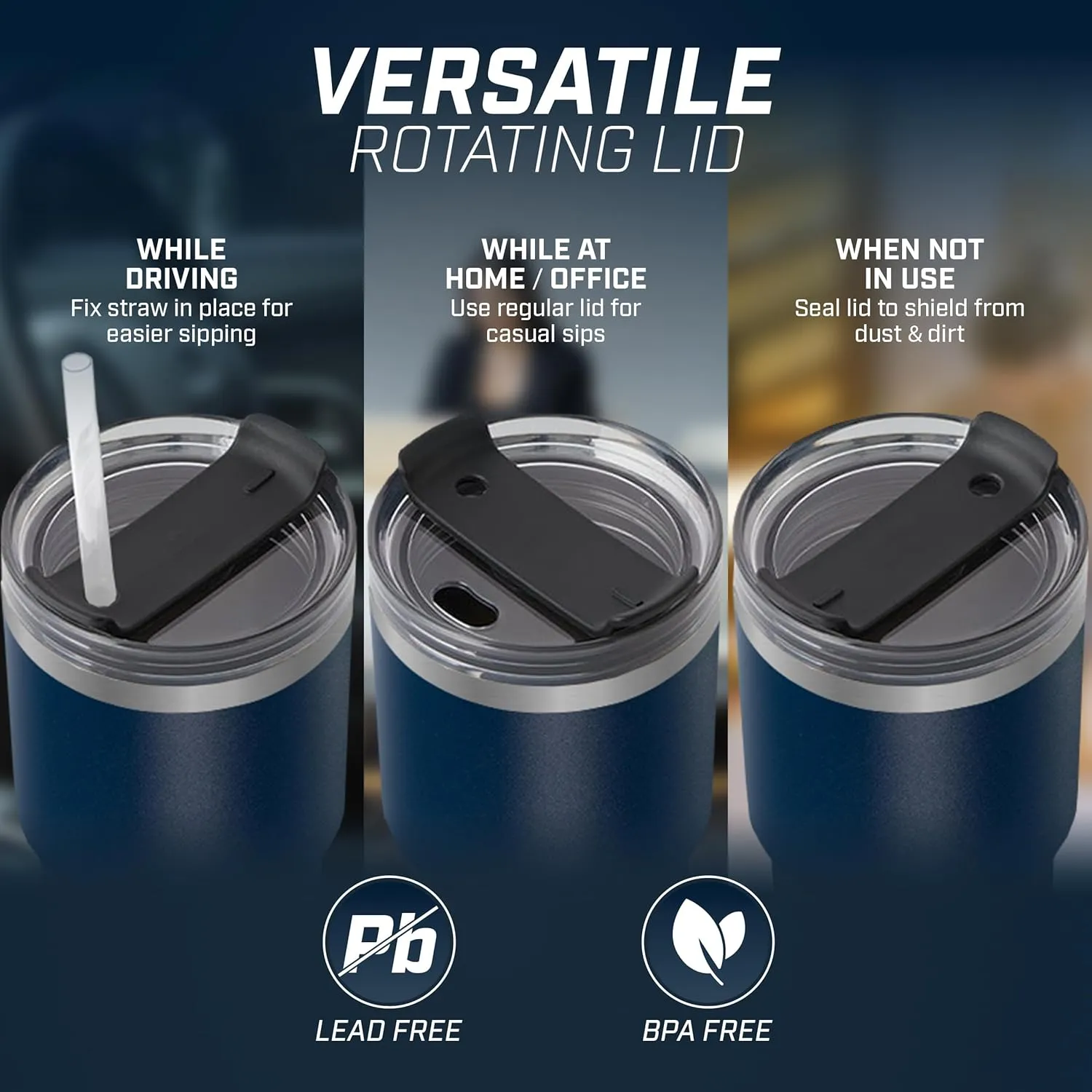 Fuller Brush Stainless Steel Tumbler with Handle - 40 oz. – Lead & BPA-Free - Double-Wall Insulated Travel Mug – Keeps Drinks Hot or Cold for Hours – Spill-Resistant Lid & Straw (Steel Blue)