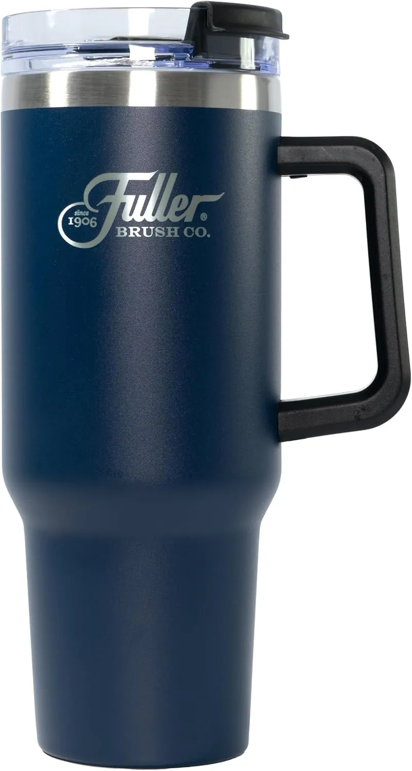 Fuller Brush Stainless Steel Tumbler with Handle - 40 oz. – Lead & BPA-Free - Double-Wall Insulated Travel Mug – Keeps Drinks Hot or Cold for Hours – Spill-Resistant Lid & Straw (Steel Blue)