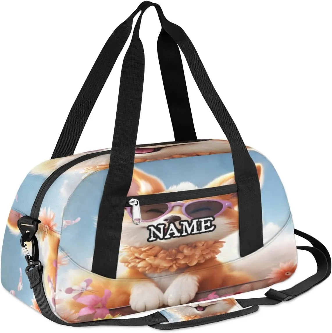 Fun Fox Sunglasses Garland Personalized Kids Duffel Bag Custom Gym Sports Duffle Bag Teen Travel Gymnastic Weekender Overnighter Bag Carry on Toe Bag for Boys & Girls