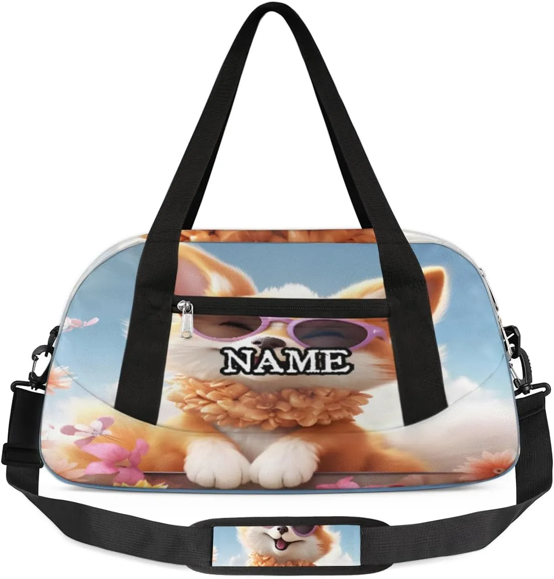 Fun Fox Sunglasses Garland Personalized Kids Duffel Bag Custom Gym Sports Duffle Bag Teen Travel Gymnastic Weekender Overnighter Bag Carry on Toe Bag for Boys & Girls