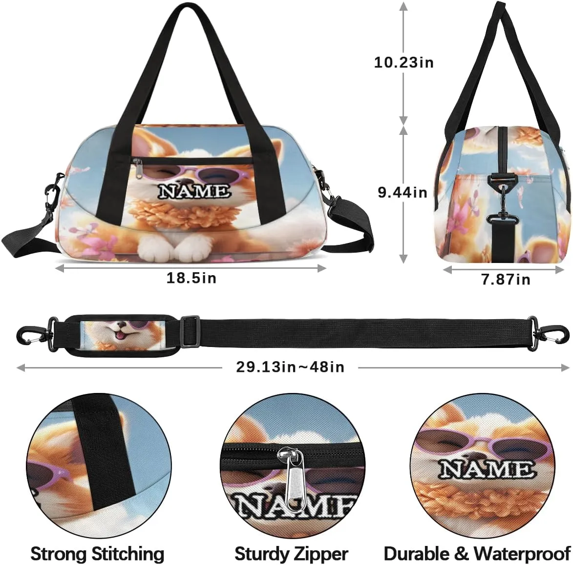 Fun Fox Sunglasses Garland Personalized Kids Duffel Bag Custom Gym Sports Duffle Bag Teen Travel Gymnastic Weekender Overnighter Bag Carry on Toe Bag for Boys & Girls