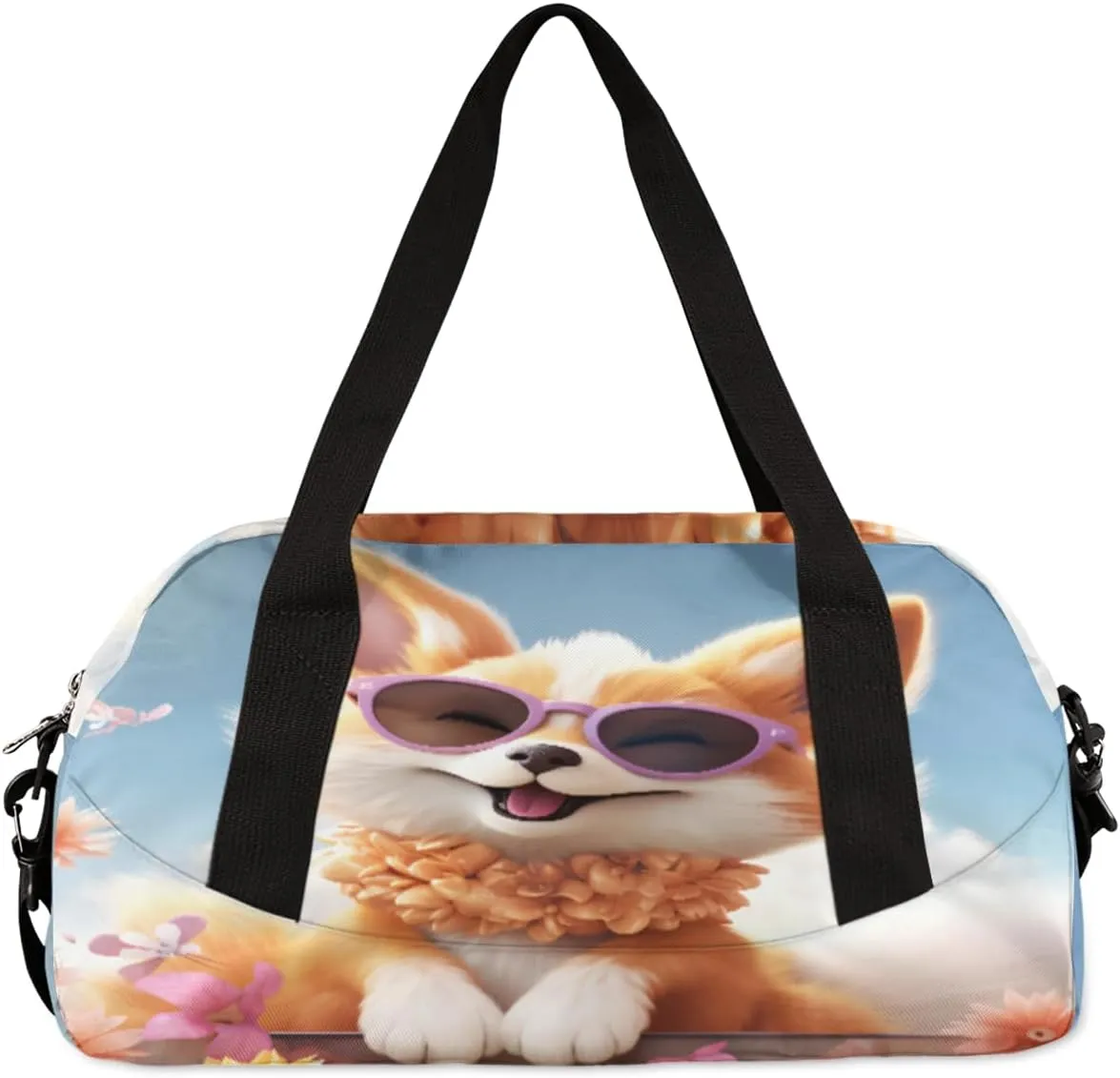 Fun Fox Sunglasses Garland Personalized Kids Duffel Bag Custom Gym Sports Duffle Bag Teen Travel Gymnastic Weekender Overnighter Bag Carry on Toe Bag for Boys & Girls