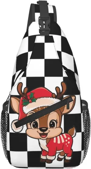 Funny Elk Crossbody Sling Bag Adjustable Holiday Pattern With Christmas Candies Chest Bag Shoulder Bag Backpack