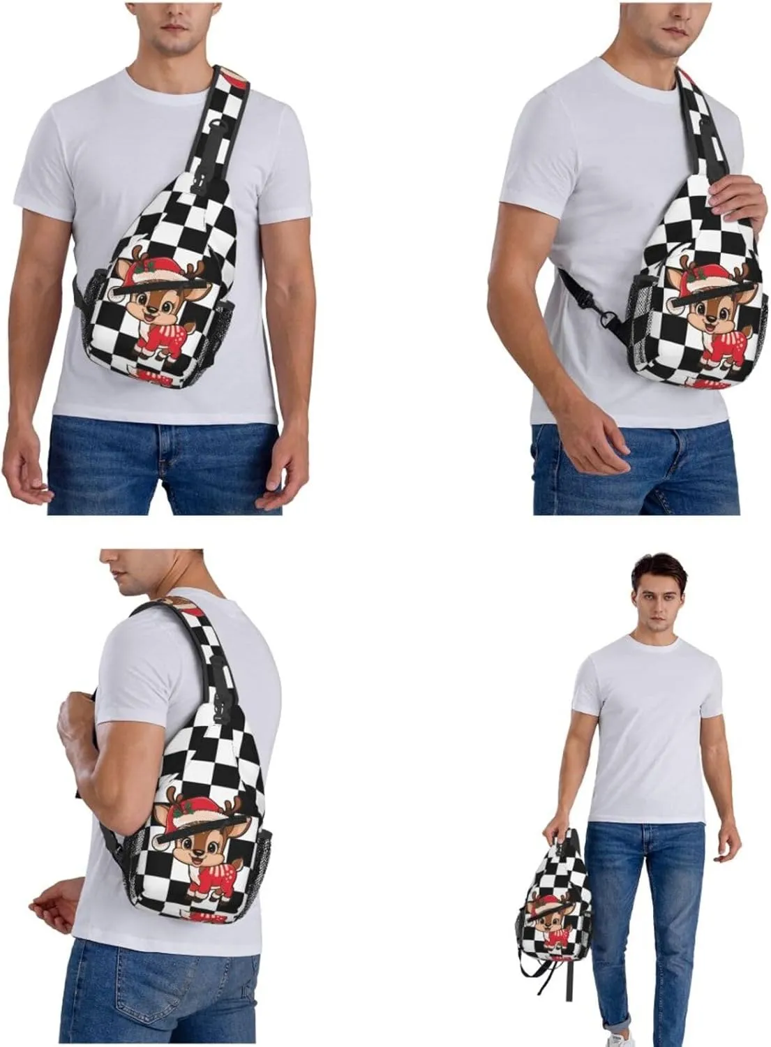 Funny Elk Crossbody Sling Bag Adjustable Holiday Pattern With Christmas Candies Chest Bag Shoulder Bag Backpack