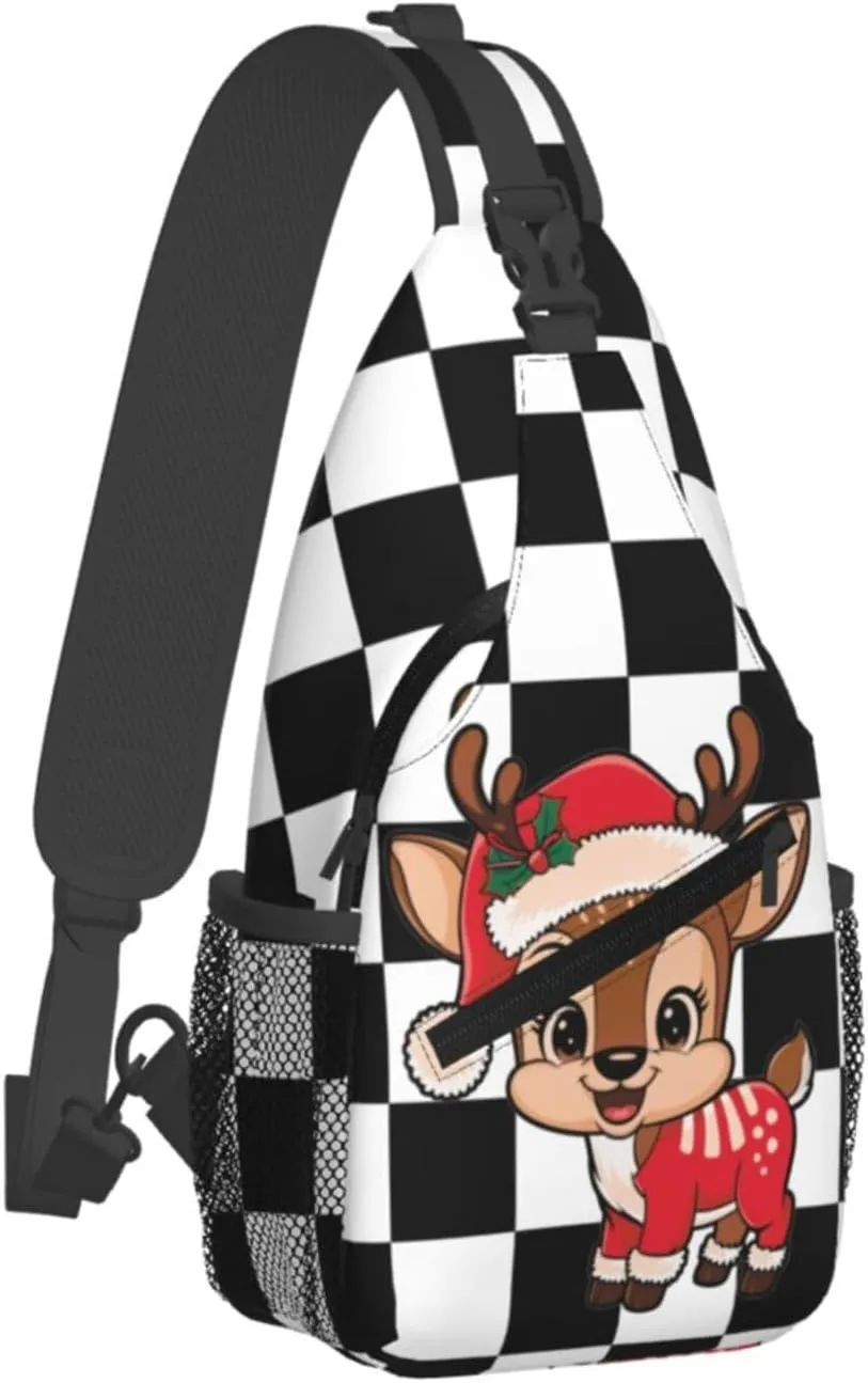 Funny Elk Crossbody Sling Bag Adjustable Holiday Pattern With Christmas Candies Chest Bag Shoulder Bag Backpack