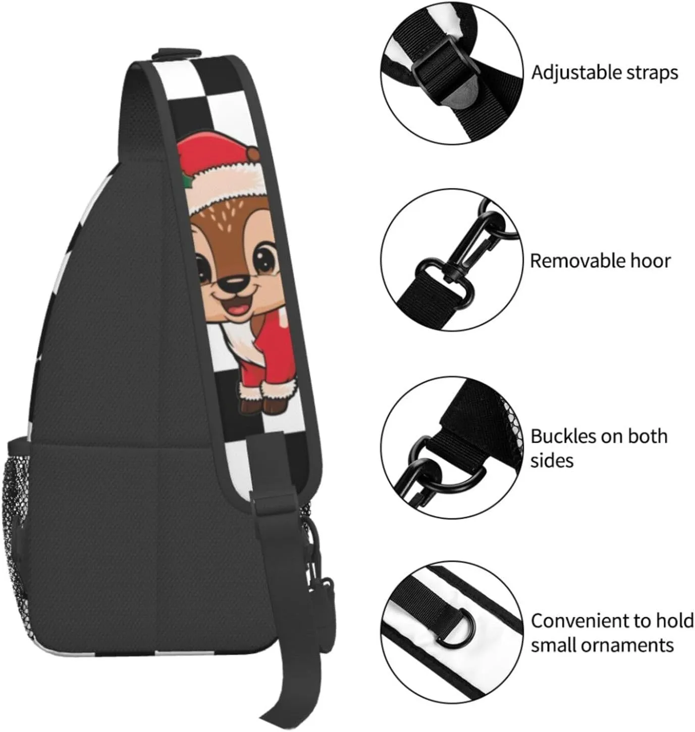 Funny Elk Crossbody Sling Bag Adjustable Holiday Pattern With Christmas Candies Chest Bag Shoulder Bag Backpack