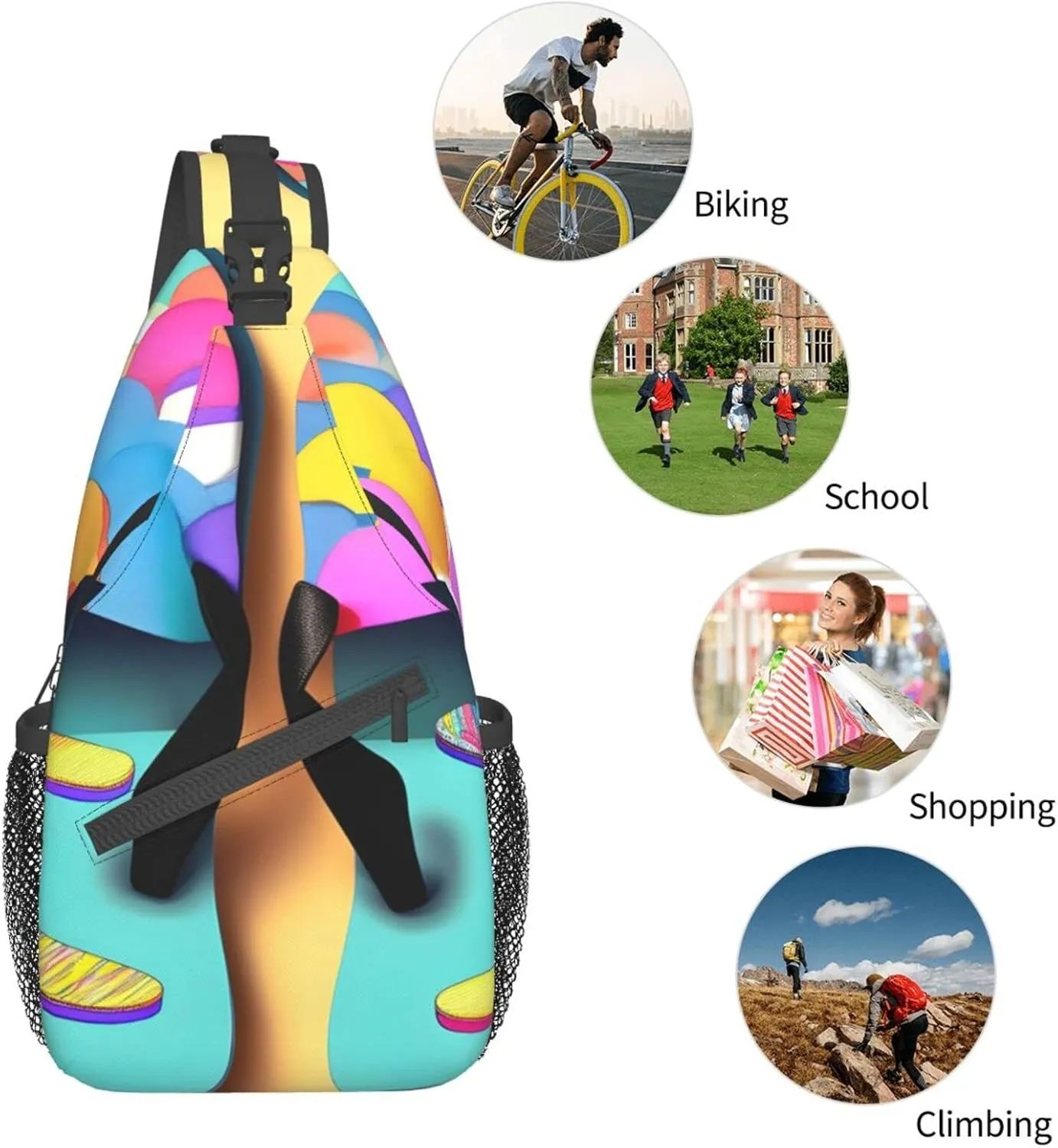 Funny Tennis Racquets And Tennis Balls Unisex Crossbody Backpack Travel Hiking Casual Chest Bags Lightweight Fashion