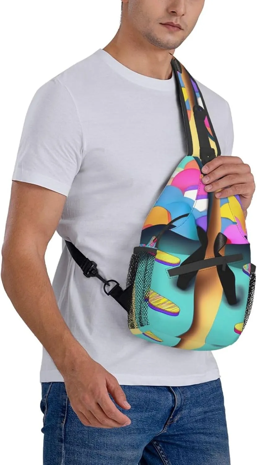 Funny Tennis Racquets And Tennis Balls Unisex Crossbody Backpack Travel Hiking Casual Chest Bags Lightweight Fashion