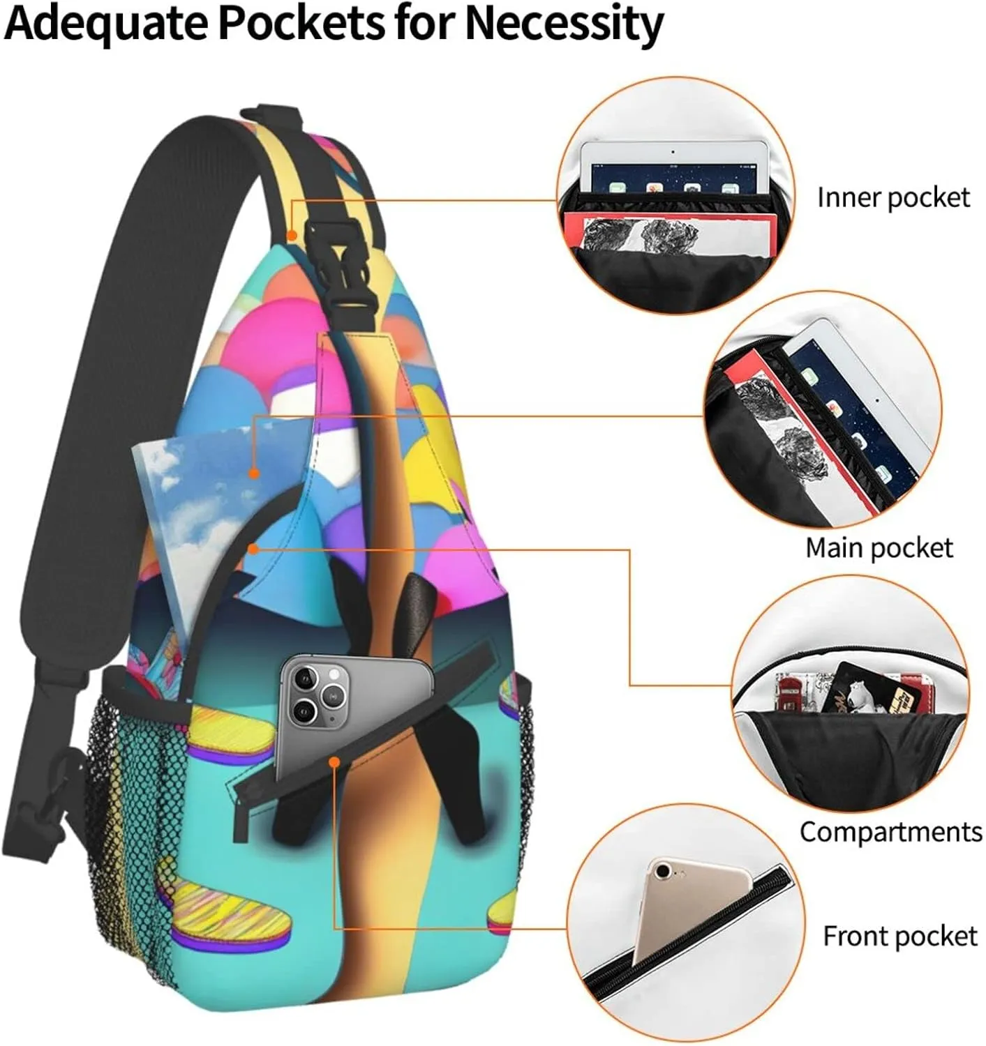 Funny Tennis Racquets And Tennis Balls Unisex Crossbody Backpack Travel Hiking Casual Chest Bags Lightweight Fashion