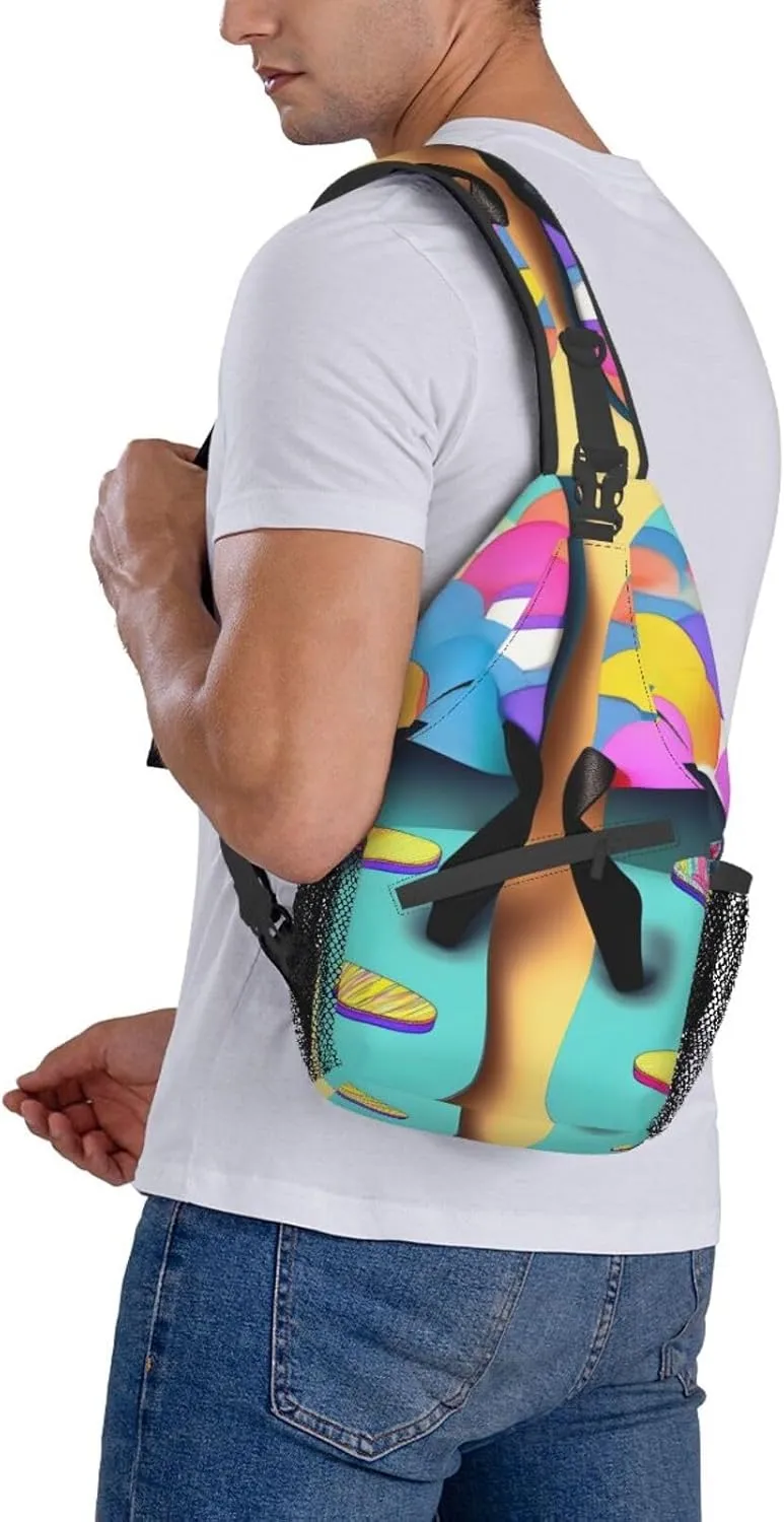 Funny Tennis Racquets And Tennis Balls Unisex Crossbody Backpack Travel Hiking Casual Chest Bags Lightweight Fashion