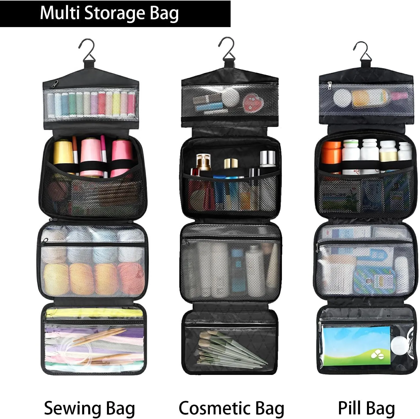 Fustylead Beautiful Seahorse Starfish Anemone Large Medicine Bag Travel Pill Bottle Organizer with Zipper, Empty First Aid Bag for Camping Hiking Outdoors