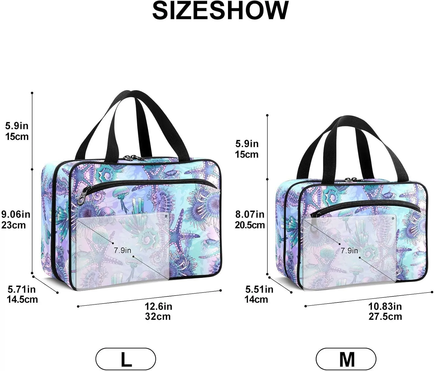Fustylead Beautiful Seahorse Starfish Anemone Large Medicine Bag Travel Pill Bottle Organizer with Zipper, Empty First Aid Bag for Camping Hiking Outdoors