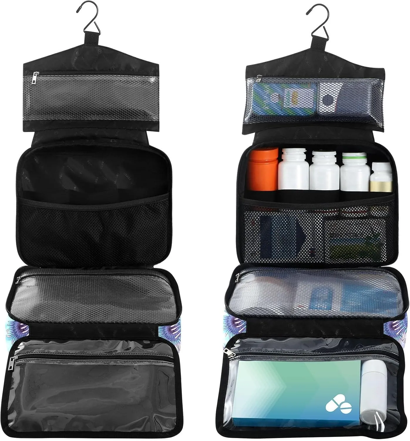 Fustylead Beautiful Seahorse Starfish Anemone Large Medicine Bag Travel Pill Bottle Organizer with Zipper, Empty First Aid Bag for Camping Hiking Outdoors