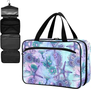 Fustylead Beautiful Seahorse Starfish Anemone Large Medicine Bag Travel Pill Bottle Organizer with Zipper, Empty First Aid Bag for Camping Hiking Outdoors