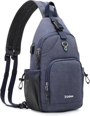 G4Free Sling Bag Canvas Crossbody Backpack with USB Charging Port, Convertible Chest Bag Casual Daypack for Travel Outdoor Cycling Hiking(Dark Blue)