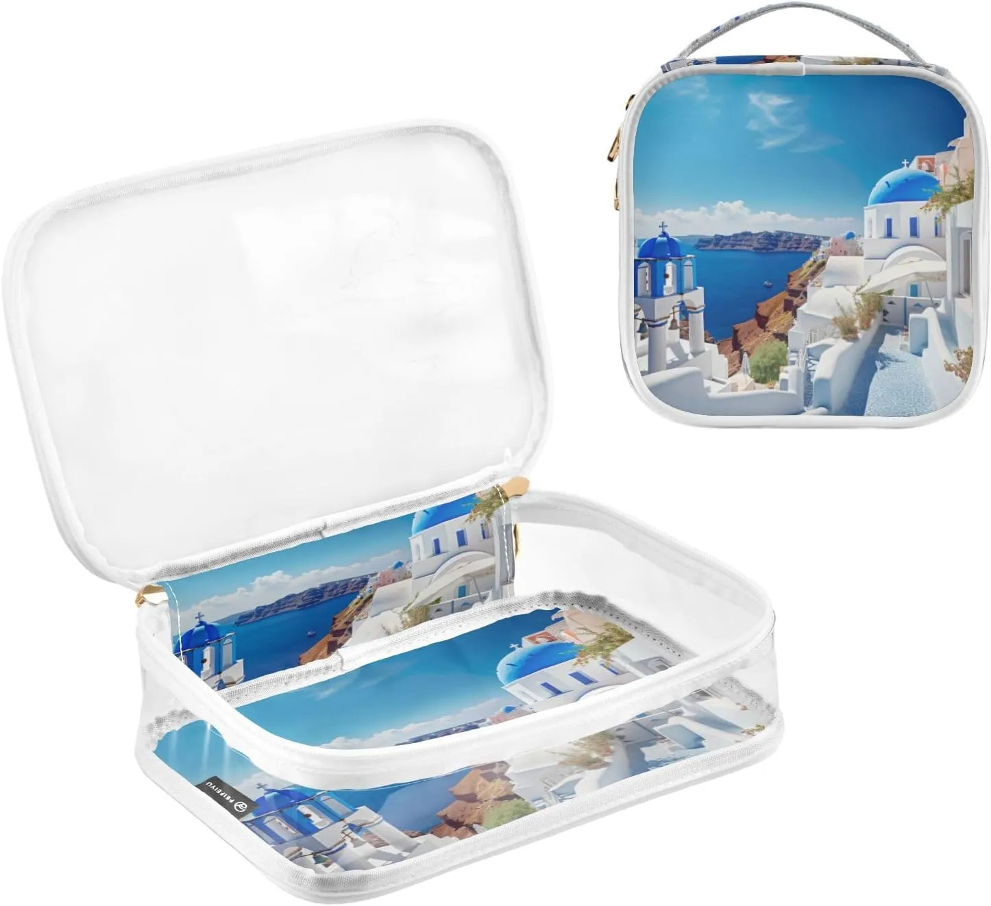 GAIGEO Blue and White House Clear Makeup Bag Set, Travel Essentials Clear Toiletry Bag, Travel Toiletries Bag for Women, 2 Pack