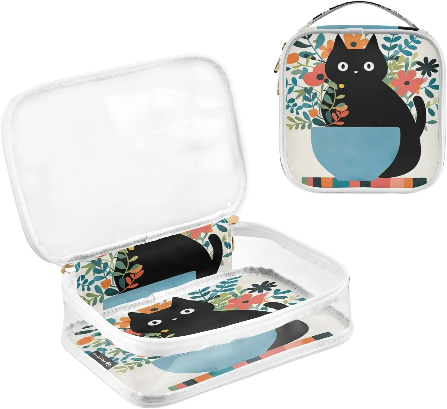 GAIGEO Blue Shape Vase Decorative Cat Travel Transparent Bag, Zippered Cosmetic Bag, Travel Accessories Bags, 2 Pack