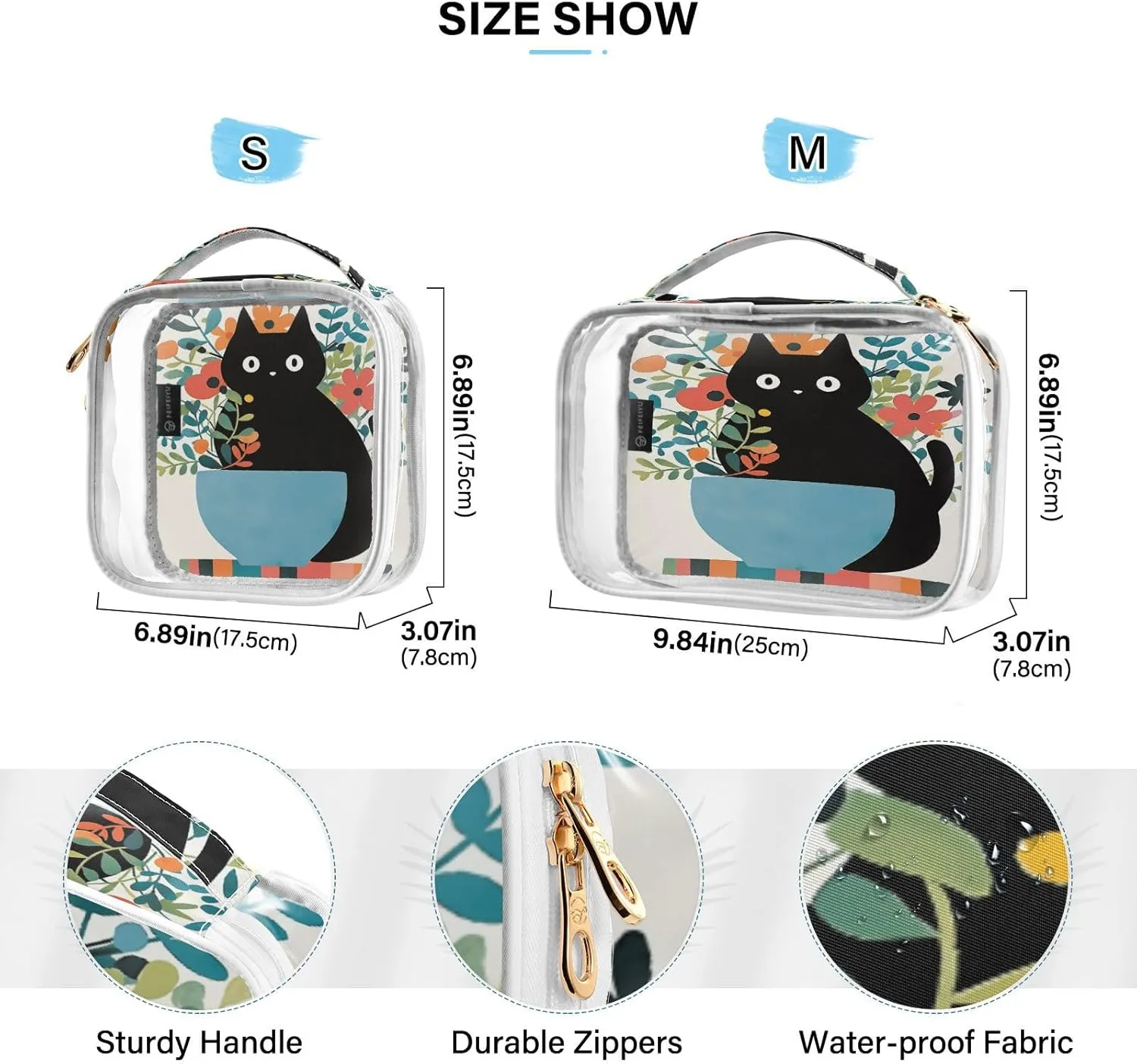 GAIGEO Blue Shape Vase Decorative Cat Travel Transparent Bag, Zippered Cosmetic Bag, Travel Accessories Bags, 2 Pack