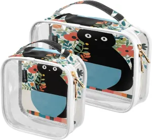 GAIGEO Blue Shape Vase Decorative Cat Travel Transparent Bag, Zippered Cosmetic Bag, Travel Accessories Bags, 2 Pack