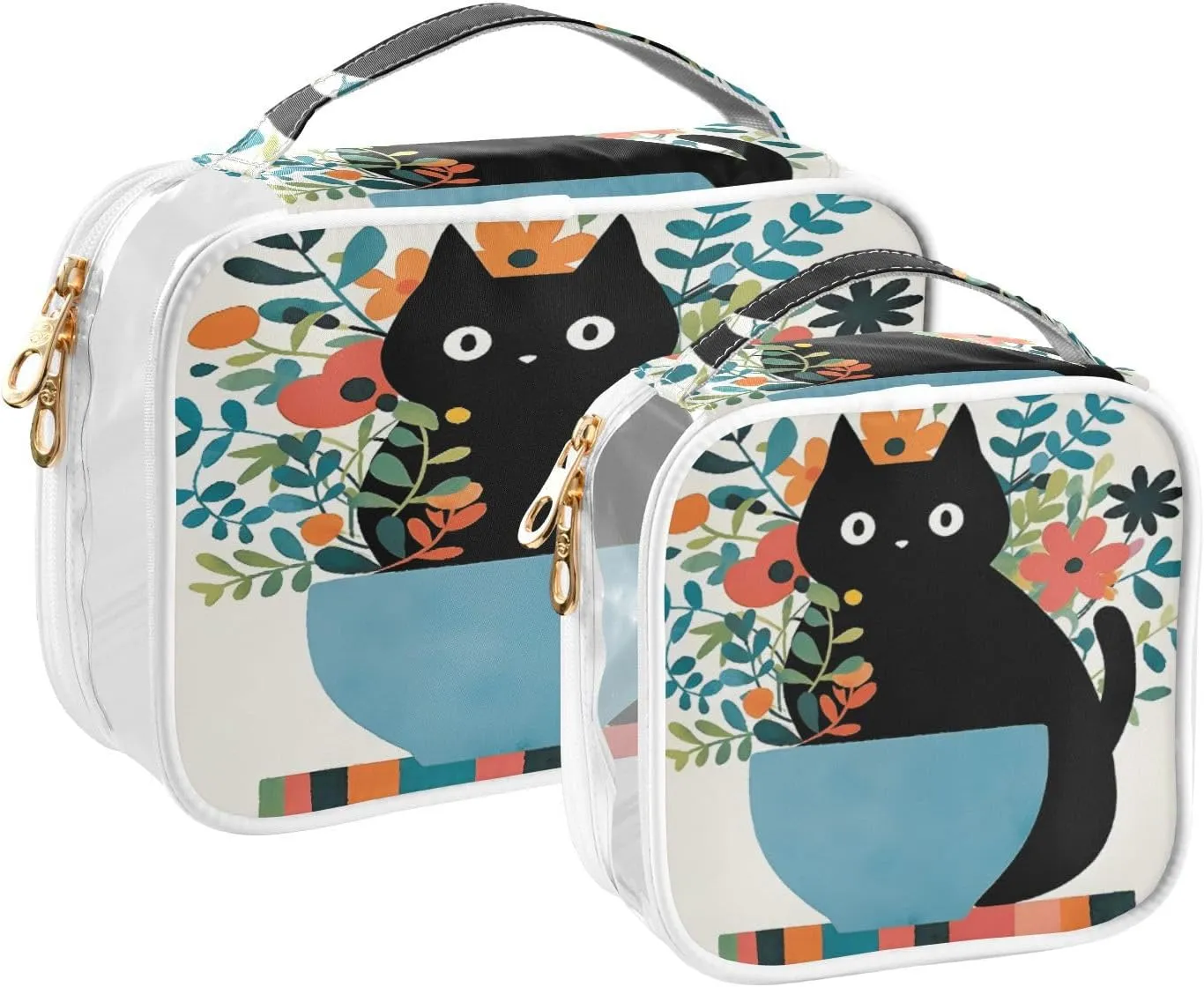 GAIGEO Blue Shape Vase Decorative Cat Travel Transparent Bag, Zippered Cosmetic Bag, Travel Accessories Bags, 2 Pack