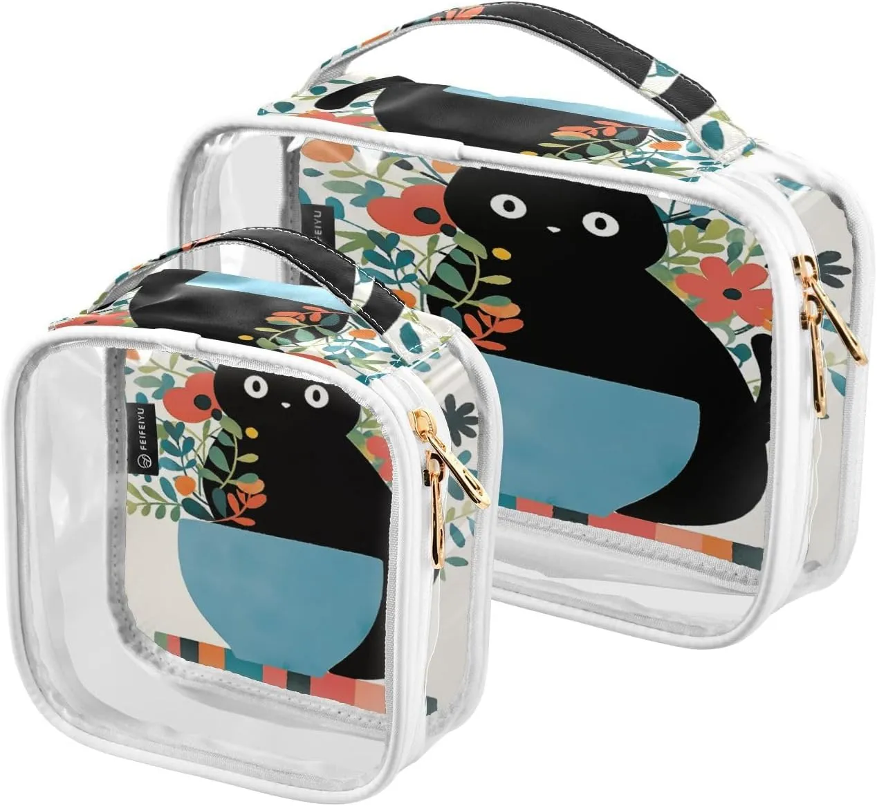 GAIGEO Blue Shape Vase Decorative Cat Travel Transparent Bag, Zippered Cosmetic Bag, Travel Accessories Bags, 2 Pack