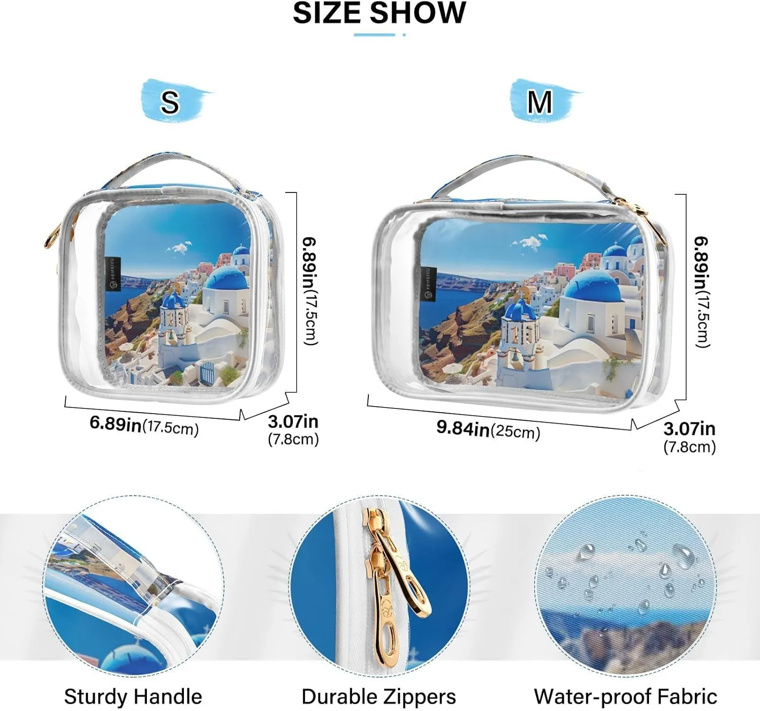 GAIGEO Buildings with a Blue Dome Clear Toiletry Bag Set, Clear Travel Makeup Bag, Clear Cosmetic Bags for Women, 2 Pack