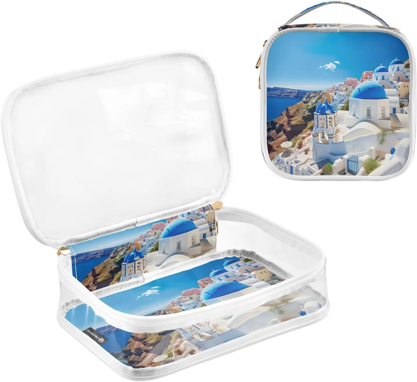 GAIGEO Buildings with a Blue Dome Clear Toiletry Bag Set, Clear Travel Makeup Bag, Clear Cosmetic Bags for Women, 2 Pack