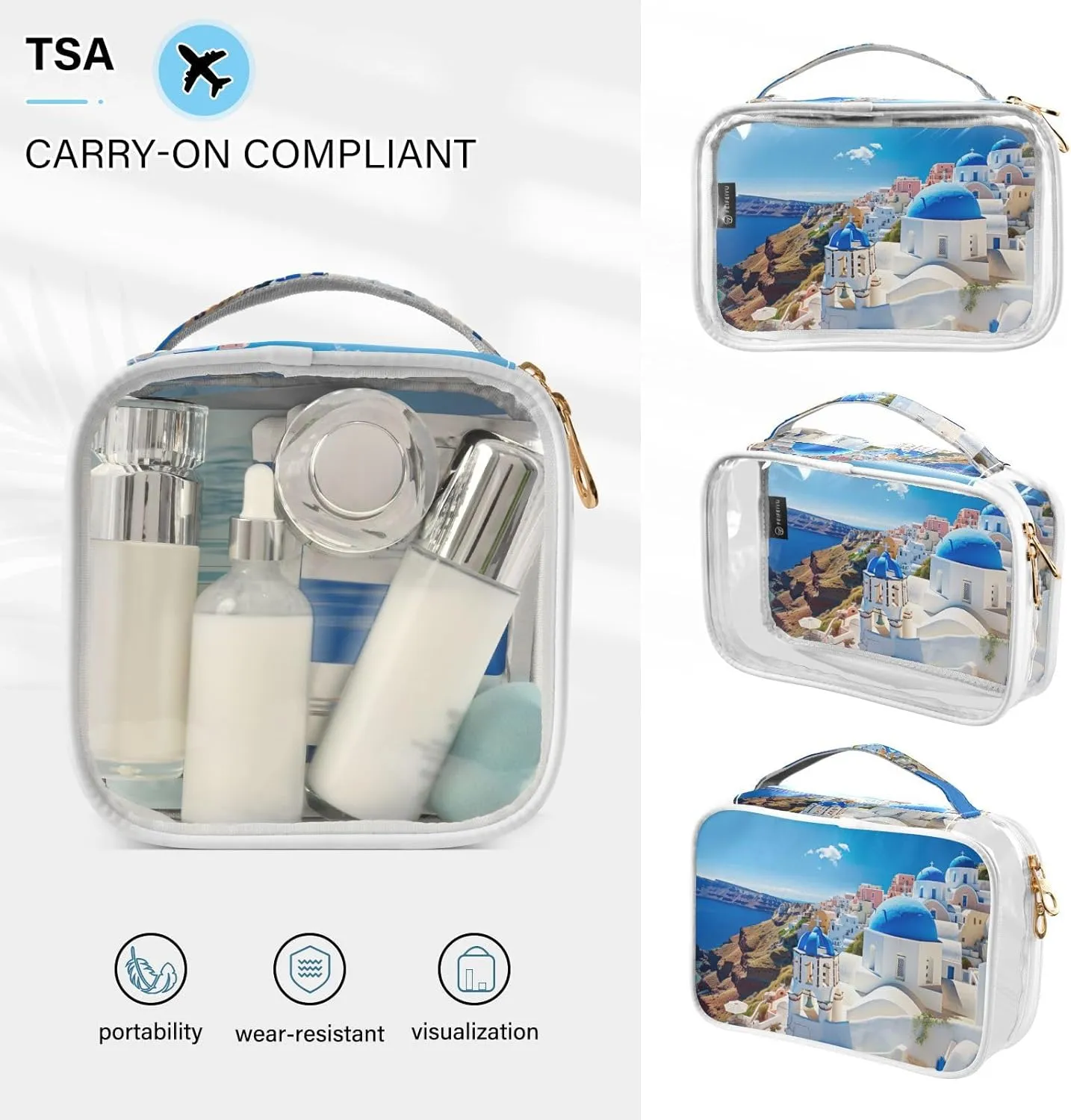 GAIGEO Buildings with a Blue Dome Clear Toiletry Bag Set, Clear Travel Makeup Bag, Clear Cosmetic Bags for Women, 2 Pack