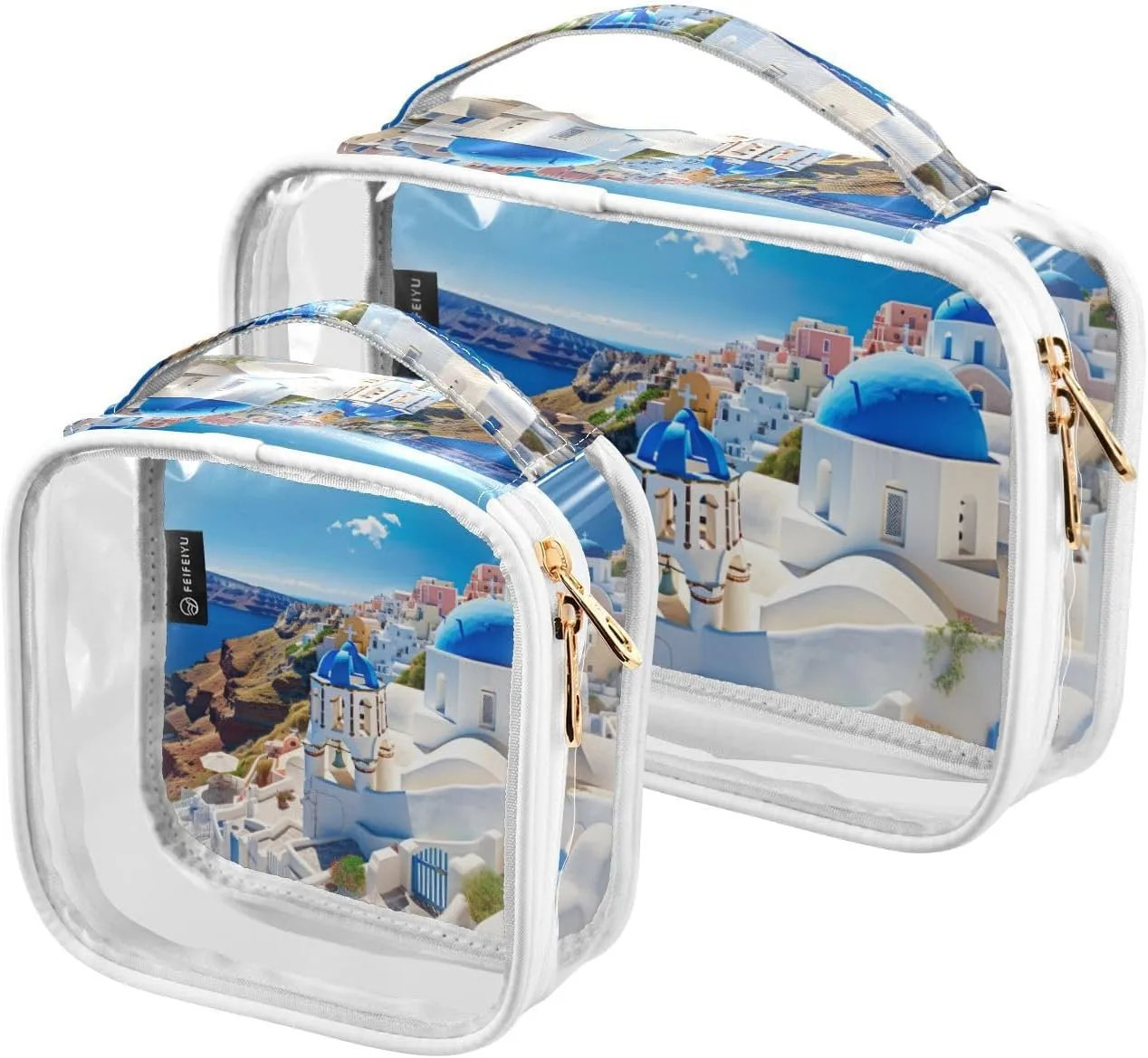 GAIGEO Buildings with a Blue Dome Clear Toiletry Bag Set, Clear Travel Makeup Bag, Clear Cosmetic Bags for Women, 2 Pack