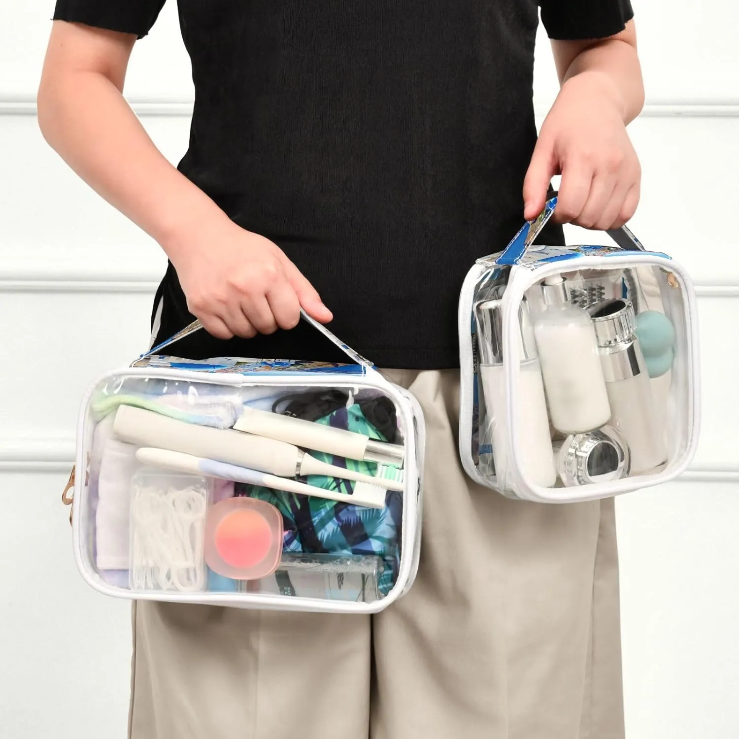 GAIGEO Buildings with a Blue Dome Clear Toiletry Bag Set, Clear Travel Makeup Bag, Clear Cosmetic Bags for Women, 2 Pack