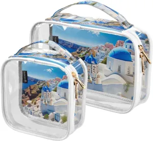 GAIGEO Buildings with a Blue Dome Clear Toiletry Bag Set, Clear Travel Makeup Bag, Clear Cosmetic Bags for Women, 2 Pack