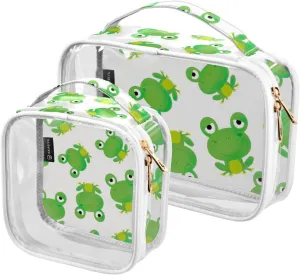 GAIGEO Cute Frog 2 Pack Travel Transparent Bag, Travel Size Toiletry Bag, Toiletry Bag for Travel