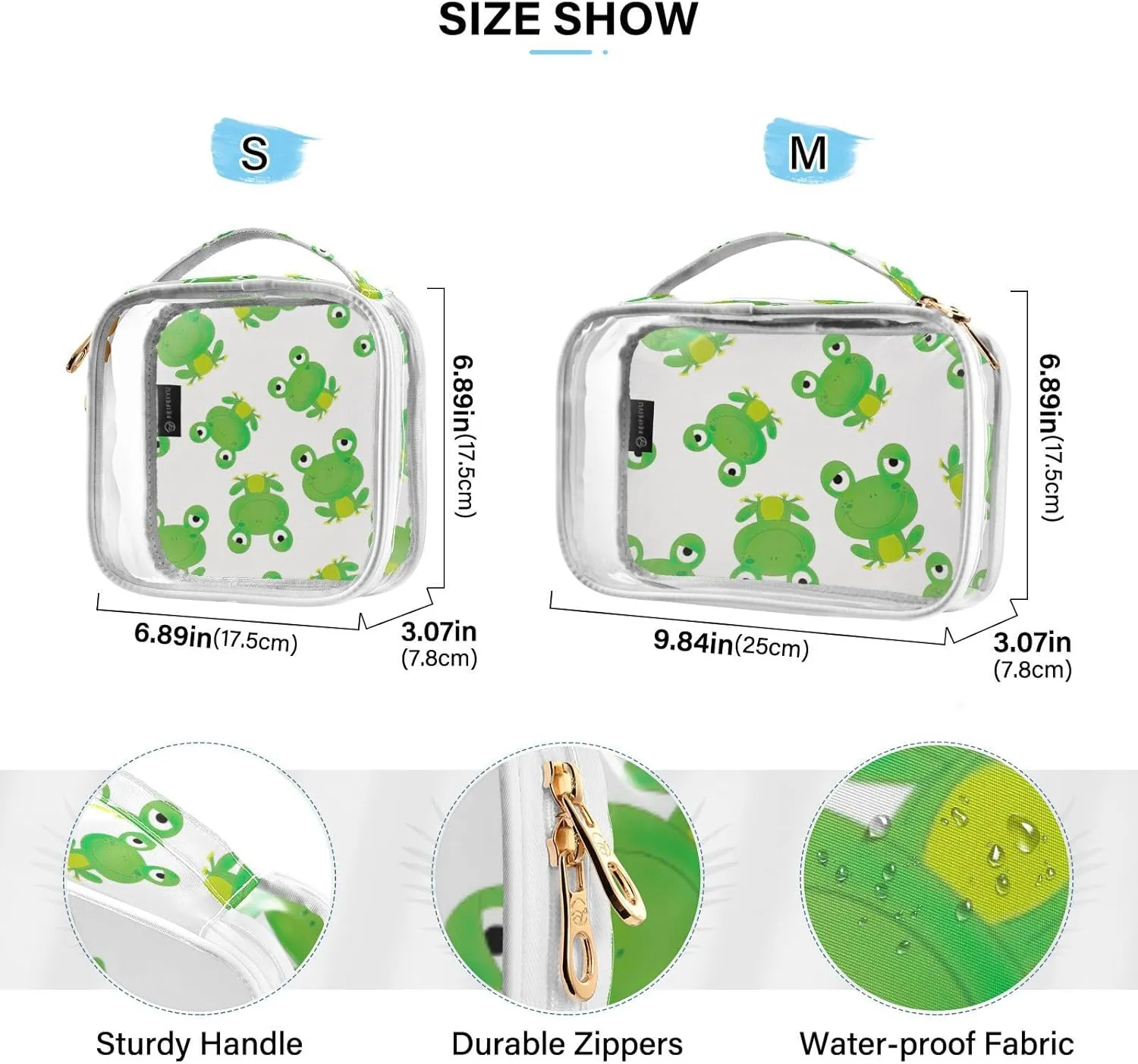 GAIGEO Cute Frog 2 Pack Travel Transparent Bag, Travel Size Toiletry Bag, Toiletry Bag for Travel