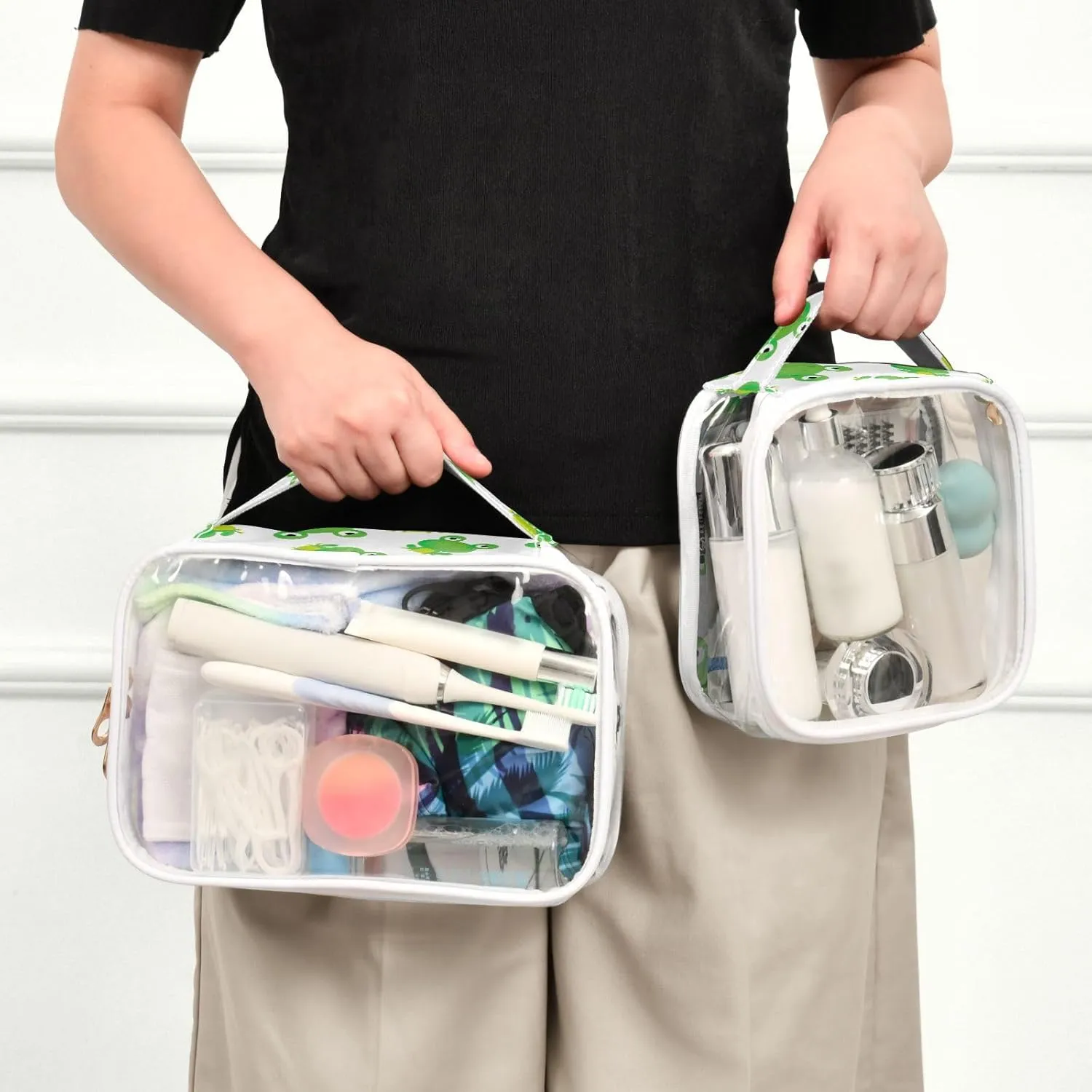 GAIGEO Cute Frog 2 Pack Travel Transparent Bag, Travel Size Toiletry Bag, Toiletry Bag for Travel