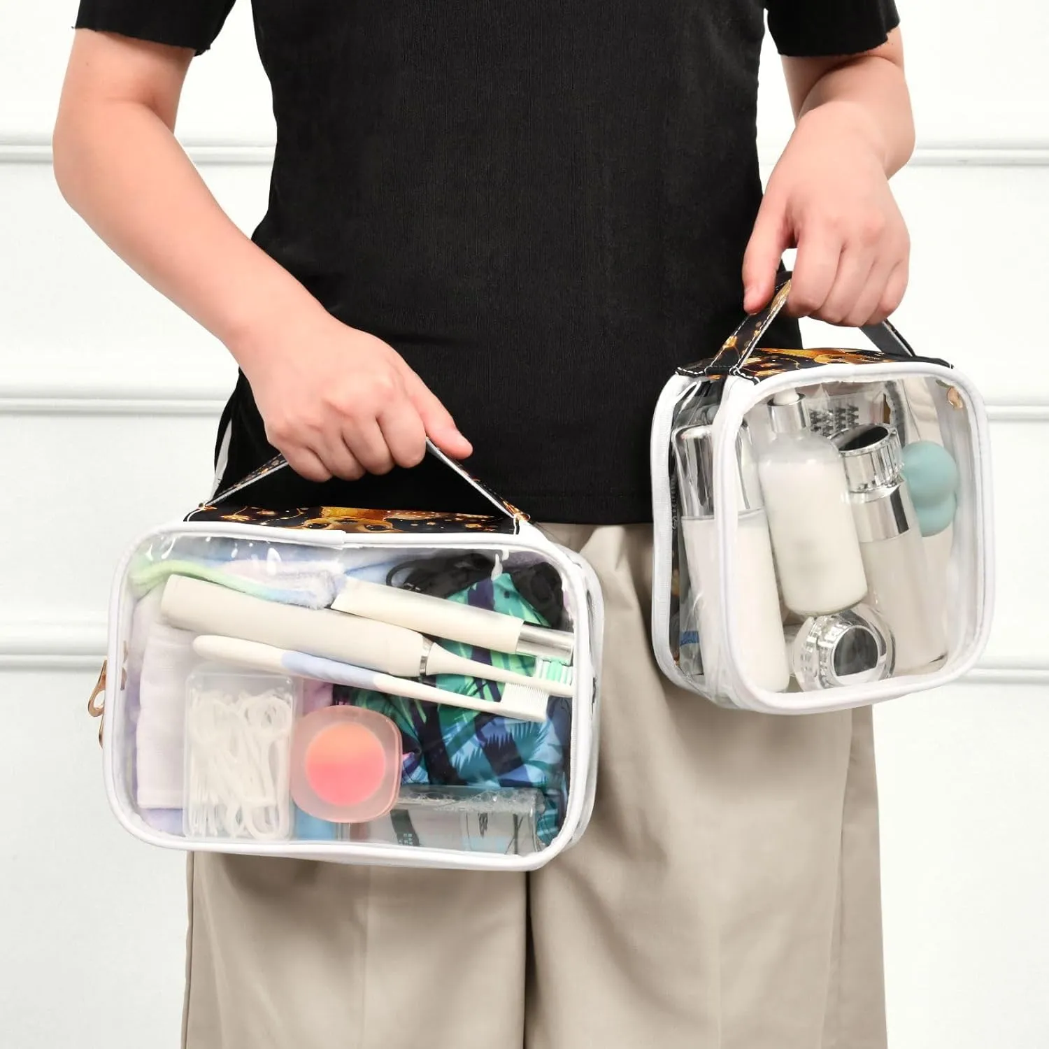 GAIGEO Deer Standing by a Glowing Light 2 Pack Clear Makeup Bag Set, Clear Makeup Storage Bags, Beauty Toiletry Bag