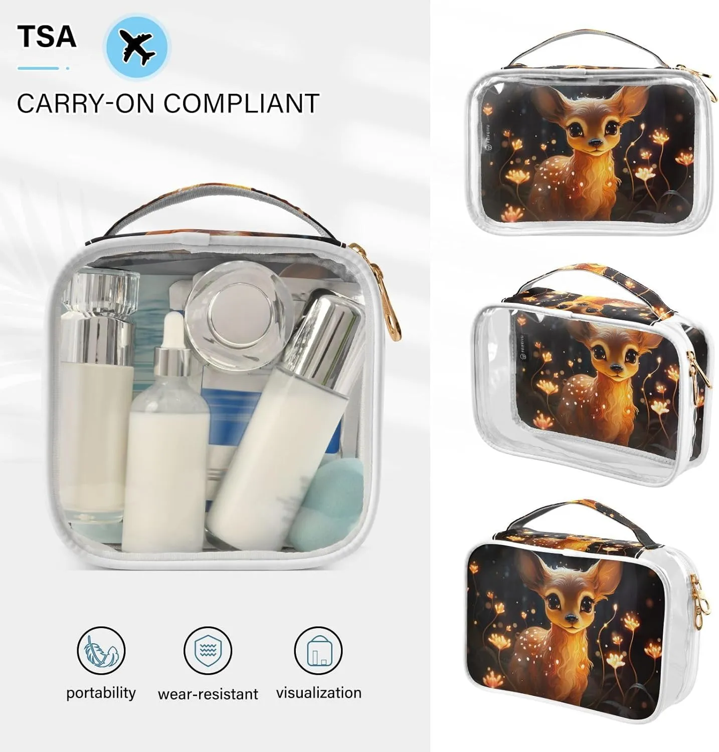 GAIGEO Deer Standing by a Glowing Light 2 Pack Clear Makeup Bag Set, Clear Makeup Storage Bags, Beauty Toiletry Bag